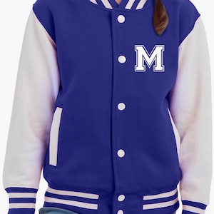 Veste universitaire personnalisée avec initiale pour enfants et adultes Veste universitaire avec la lettre ou le numéro souhaité dans le style universitaire Royal-Weiss