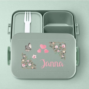 Personalisierte Mepal Bento Brotdose mit Fächern | Brotdose personalisiert | Brotbox mit süßen Herzen für Kita, Kindergarten, Schule