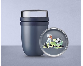 Personalized Thermo Mepal Lunchpot Ellipse with desired name for school, kindergarten and daycare | Breakfast cup with a cool football motif