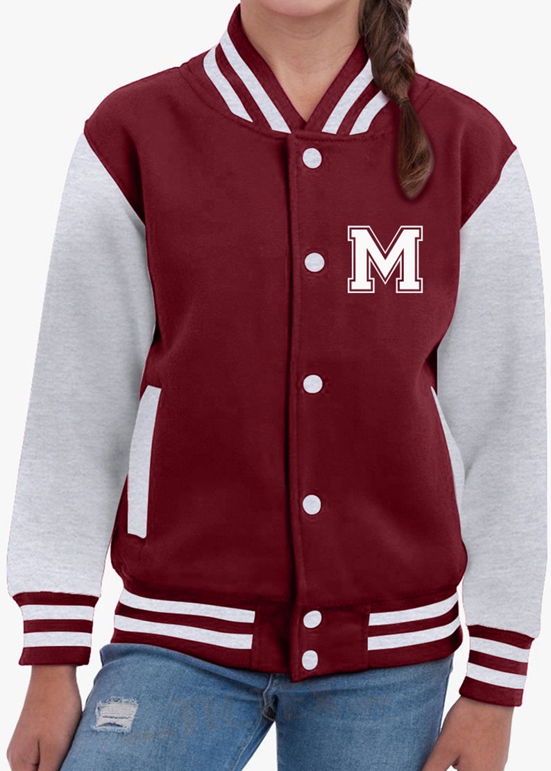 Personalisierte College Jacke mit Initiale für Kinder und Erwachsene College Jacke mit Wunschbuchstabe oder Zahl im College Style Bild 9
