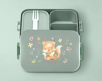 Mepal Bento lunchbox met vakken | Neem een pauze Midi | Gepersonaliseerde lunchbox met een schattige vos voor school of kleuterschool