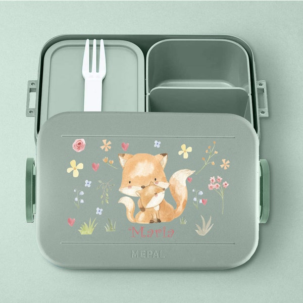 Boîte à lunch Mepal Bento avec compartiments | Faites une pause Midi | Boîte à lunch personnalisée avec un joli renard pour l'école ou la maternelle