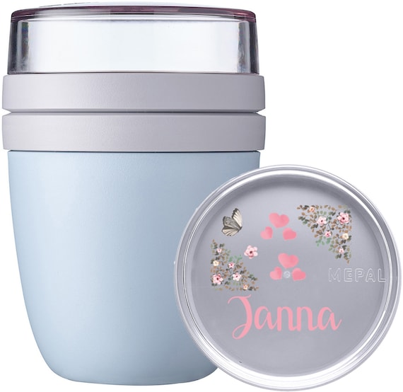 Personalisierter Mepal Lunchpot Ellipse Mini | Frühstücksbecher | Schmetterling Motiv Mit Blumen Herzen Und Wunschnamen | Kita Und Schule