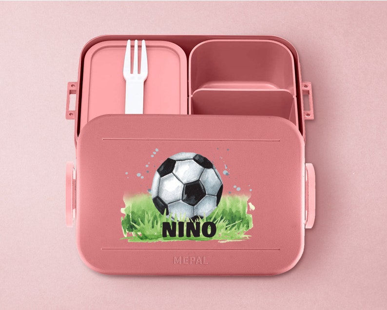 Personalized Mepal Take a Break Football Lunch Box with Compartments Personalized Bento lunch box with football for daycare and school Vivid-Mauve