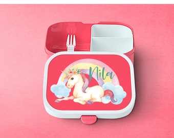 Fiambrera Mepal personalizada con compartimentos | Fiambrera Bento personalizada con un lindo unicornio para la escuela y la guardería