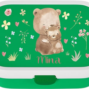 Personalized Mepal lunch box with Bento and a cute little bear for daycare and kindergarten Green