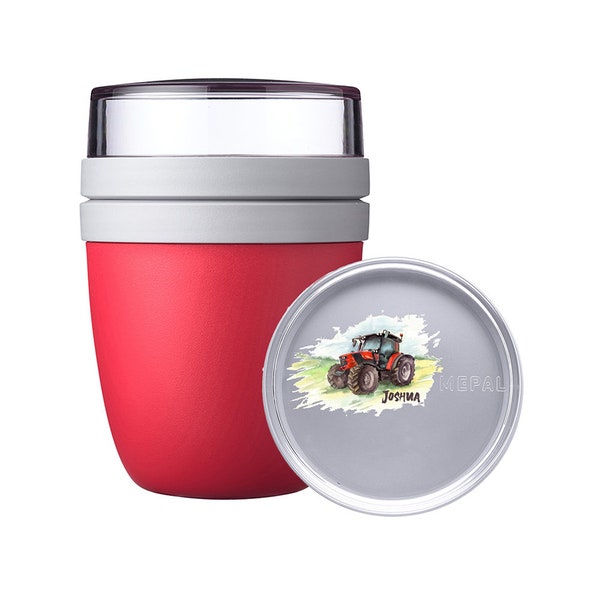 Personalized Mepal Lunchpot Ellipse Mini with desired names for school, kindergarten and kindergarten | Breakfast mug with sweet red tractor