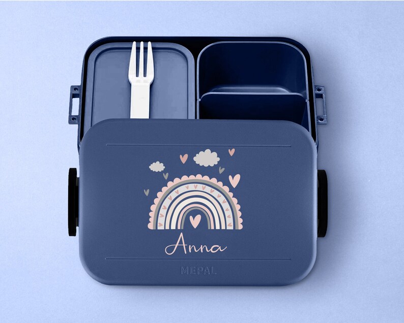 Personalized Mepal Take a break lunch box Bento lunch box with compartments with cute rainbow for daycare, kindergarten and school Nordic-denim