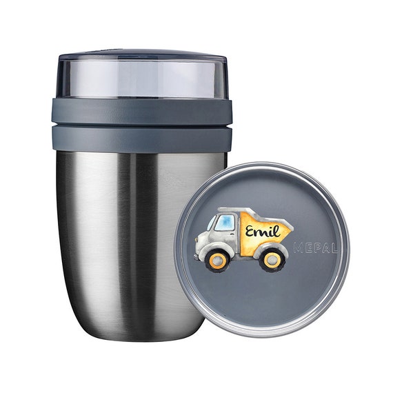 Personalisierter Thermo Mepal Lunchpot Ellipse Mit Wunschnamen Für Kita, Schule Oder Kindergarten | Cooles Kipplaster Motiv