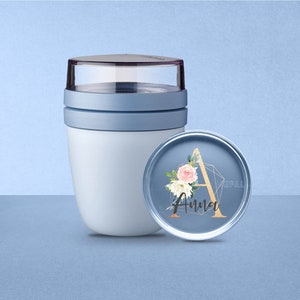 Personalized Mepal lunchpot Ellipse Mini with desired name for school, kindergarten and daycare Breakfast cup with gold letter Nordic-blue