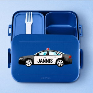 Mepal Take a break Personalisierte Brotdose mit Fächern | Personalisierte Bento Brotdose mit coolem Polizeiauto für Kindergarten und Schule