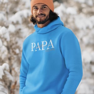 Papa Hoodie est. with children's names / Personalized gift for the best dad with the name of the children Gift for Father's Day Cornflower Blue