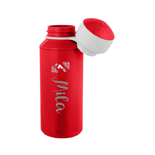 Personalized Pop-Up Water Bottle Mepal Water Bottle | Balloon motif with butterflies and desired name | Water bottle for daycare