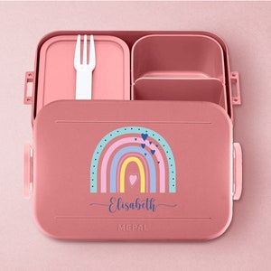Mepal Take a break lunch box with desired name | Personalized Bento Box lunch box with sweet rainbow for daycare, kindergarten and school