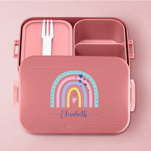 Mepal Take a break boîte à lunch avec le nom de votre choix | Boîte à lunch Bento Box personnalisée avec arc-en-ciel doux pour la garderie, la maternelle et l'école