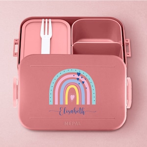 Mepal Take a break lunch box with desired name | Personalized Bento Box lunch box with sweet rainbow for daycare, kindergarten and school