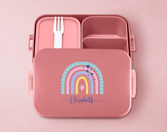 Mepal Take a break lunchbox met gewenste naam | Gepersonaliseerde Bento Box lunchbox met lieve regenboog voor kinderdagverblijf, kleuterschool en school