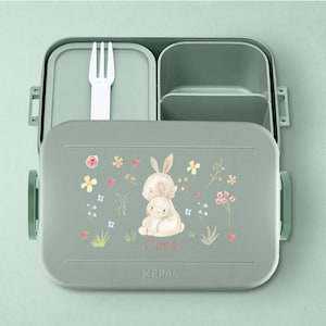 Mepal Take a break midi Bento Box Brotdose Personalisierte Bento Brotdosen mit niedlichem Häschen für Kita, Schule und Kindergarten Nordic-Sage