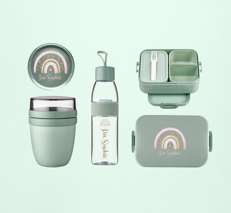 Personalisiertes Mepal take a break Luchbox Set mit Bento Einsatz und Trinkflasche & Lunchpot mini als Set für den Kindergarten und Schule Nordic-Sage