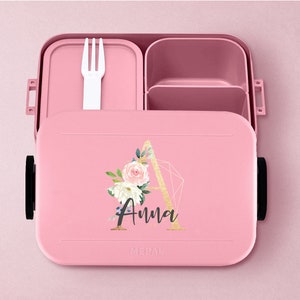 Personalisierte Mepal take a break Lunchbox mit eigenem Buchstaben und Wunschnamen Schöne Lunchbox mit Bento Box nordic-pink