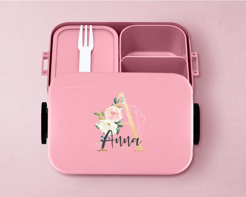 Personalisierte Mepal take a break Lunchbox mit eigenem Buchstaben und Wunschnamen Schöne Lunchbox mit Bento Box nordic-pink
