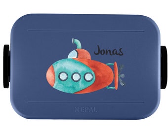 Mepal Take a break lunch box with desired name | Personalized bento lunch box with submarine for daycare, kindergarten and school / snack box