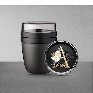 Personalisierter Mepal Lunchpot Ellipse Mini mit Wunschnamen für Schule, Kindergarten und Kita Frühstücksbecher mit goldenem Buchstaben Nordic-Black