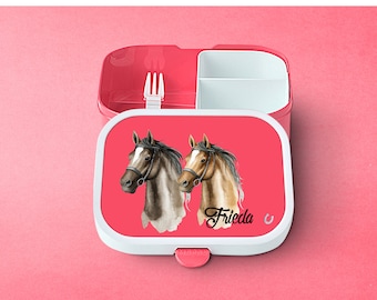 Mepal lunch box Campus with desired name | Personalized Bento lunch box with cute horses for daycare/kindergarten or school