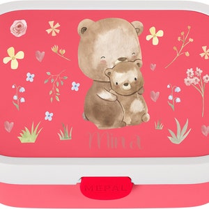 Personalized Mepal lunch box with Bento and a cute little bear for daycare and kindergarten Pink