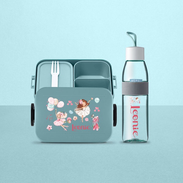 Mepal take a break midi Brotdose mit niedlicher Ballerina | Personalisierte Lunchbox und Wasserflasche für die Kita, den Kindergarten,Schule