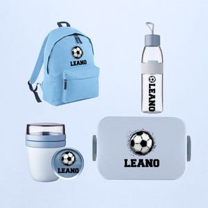 Set Mepal personnalisé avec motif football | Lunchpot, boîte à lunch avec bouteille et sac à dos | Bouteille à boire boîte à lunch école maternelle garderie