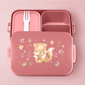 Mepal Bento Lunchbox mit Fächern Take a break Midi Personalisierte Brotdose mit niedlichem Fuchs für die Schule oder den Kindergarten Vivid-Mauve