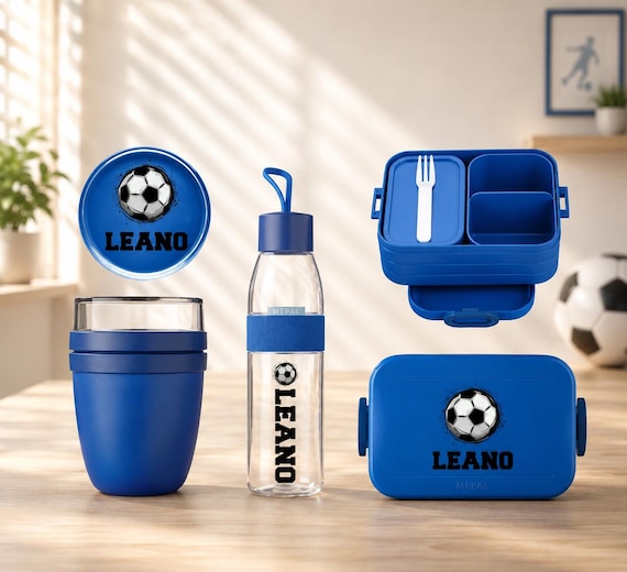 Personalisiertes Mepal Set Mit Fußball Motiv | Lunchpot, Flasche Lunchbox | Trinkflasche Und Brotdose Für Schule Kindergarten Arbeit Kita