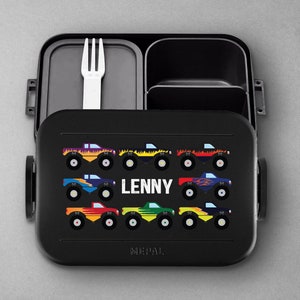 Boîte à lunch Mepal Take a break personnalisée avec compartiments | Boîte à lunch Bento avec des camions monstres sympas pour la garderie, la maternelle et l'école
