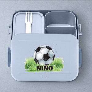 Personalized Mepal Take a Break Football Lunch Box with Compartments Personalized Bento lunch box with football for daycare and school Nordic-blue