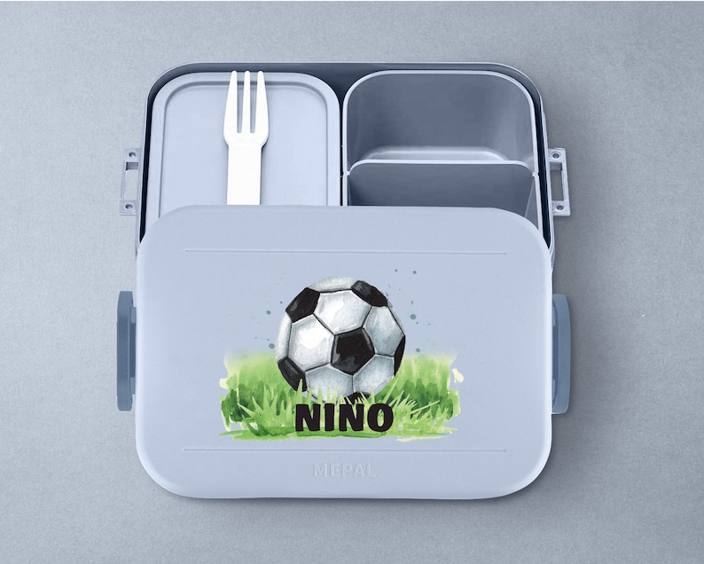 Personalized Mepal Take a Break Football Lunch Box with Compartments Personalized Bento lunch box with football for daycare and school Nordic-blue