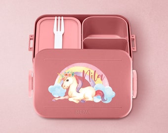 Personalisierte Mepal Take a break Lunchbox mit Fächern | Bento Brotdose mit niedlichem Einhorn für Kita, Kindergarten und Schule