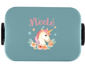 Mepal Take a break Lunchbox mit Wunschname | Personalisierte Bento Brotdose mit niedlichem Einhorn für Kita, Kindergarten und Schule