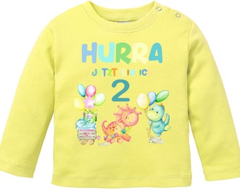 Hurray, now I'm 2 | Birthday shirt for the little ones with a cute dino motif | Second birthday Hurray, I'm now two | Long-sleeved shirt