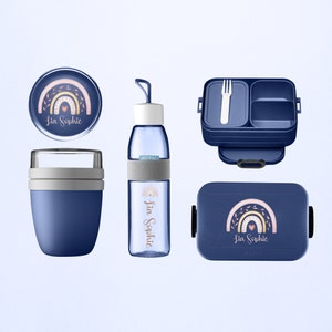 Personalisiertes Mepal take a break Luchbox Set mit Bento Einsatz und Trinkflasche & Lunchpot mini als Set für den Kindergarten und Schule Nordic-Denim