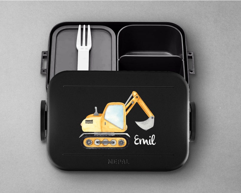 Personalized Mepal take a break lunch box with bento box Personalized lunch box with a cool excavator for daycare, kindergarten and school image 5