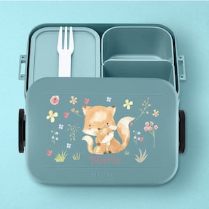 Mepal Bento Lunchbox mit Fächern Take a break Midi Personalisierte Brotdose mit niedlichem Fuchs für die Schule oder den Kindergarten Nordic-green