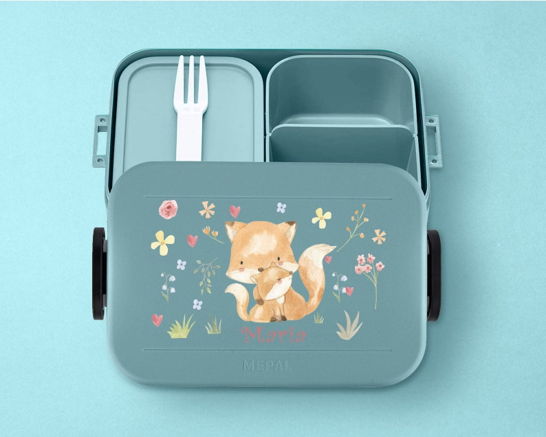 Mepal Bento Lunchbox mit Fächern Take a break Midi Personalisierte Brotdose mit niedlichem Fuchs für die Schule oder den Kindergarten Nordic-green