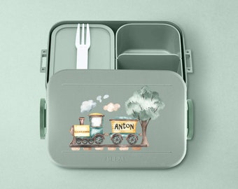 Personalisierte Mepal Bento Brotdose mit Fächern & mit nostalgischer Lokomotive / Zug für den Kindergarten oder die Schule