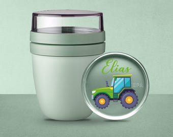 Personalisierter Mepal Lunchpot Ellipse Mini mit Wunschnamen | Frühstücksbecher coolem Grünem Trecker
