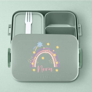 Mepal Take a break lunch box with desired name | Personalized Bento lunch box with cute rainbow for daycare, kindergarten or school