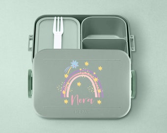 Mepal Take a break Lunchbox mit Wunschname | Personalisierte Bento Brotdose mit niedlichem Regenbogen für Kita, Kindergarten oder Schule