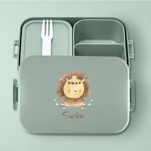 Personalisierte Mepal Brotdose Bento Box Brotdose mit Fäachern | Brotdose mit niedlichem Löwen für die Schule oder Kindergarten