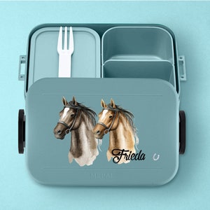 Personalized Mepal lunch box with bento compartments Personalized lunch box with beautiful horses 900ml Lunch box for school and daycare Nordic-green