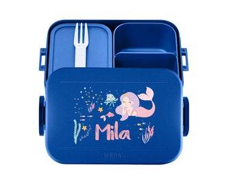 Mepal Take a break Lunchbox mit Wunschname / Personalisierte Bento Brotdose für Kita, Kindergarten und Schule mit niedlicher Meerjungfrau